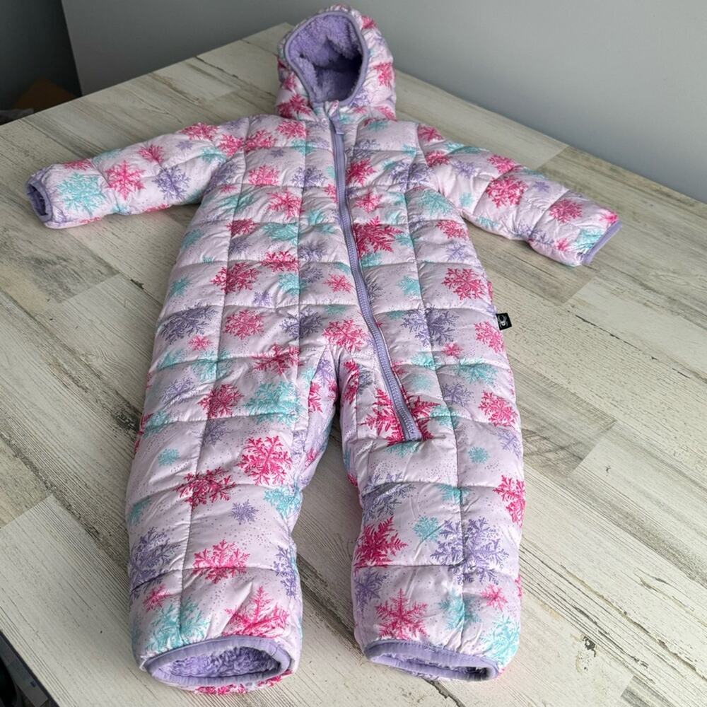 Spyder Infant Snowflake Print Sherpa Hooded Snowsuit One‎ Piece 18M Pink